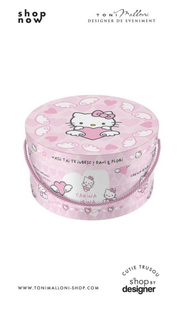 Cutie trusou botez rotunda roz cu Hello Kitty, Kitty Sugar 1